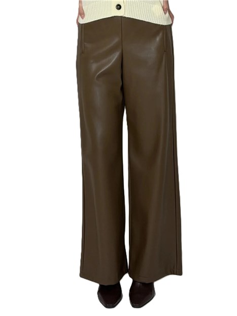 PANTALONE PALAZZO IN JERSEY ECOPELLE DONNA MARRONE