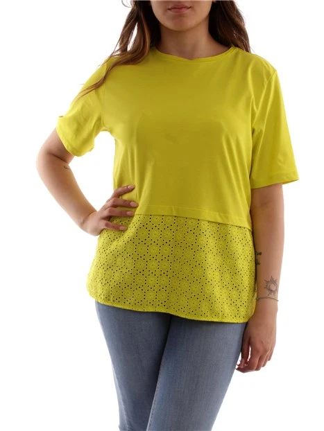 T-SHIRT CON PIZZO SANGALLO DONNA VERDE LIME