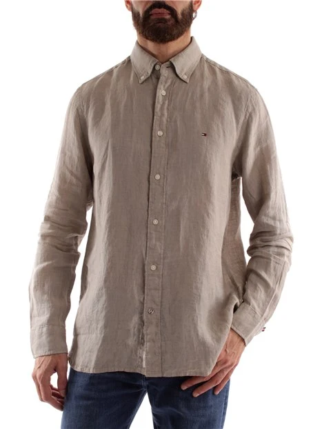 CAMICIA TINTA UNITA IN LINO UOMO BEIGE