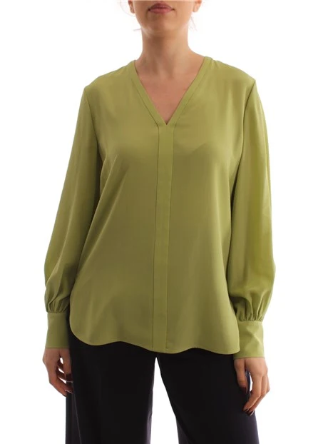 BLUSA IN SETA CON SCOLLO A V DONNA VERDE