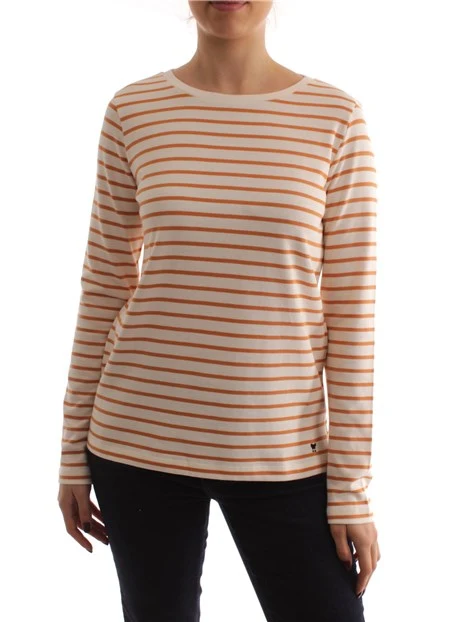 T-SHIRT A RIGHE IN COTONE DONNA BEIGE