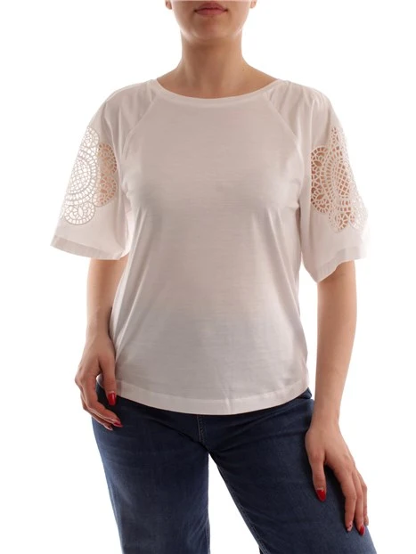 T-SHIRT CON MANICHE SANGALLO DONNA BIANCO