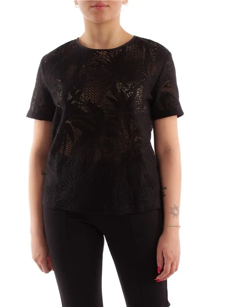 T-SHIRT CON PALME IN PIZZO DONNA NERO