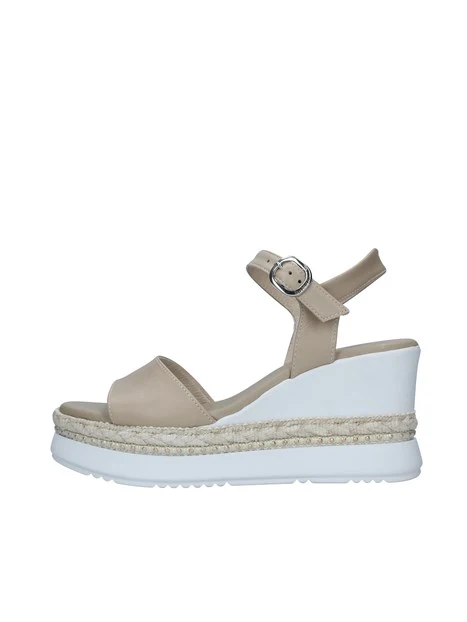 SANDALI CON ZEPPA E INSERTO IN RAFIA INTRECCIATA DONNA BEIGE