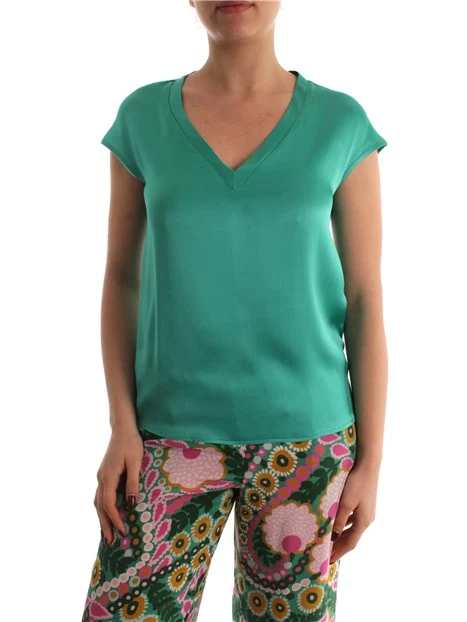 BLUSA IN SETA CON SCOLLO A V DONNA VERDE