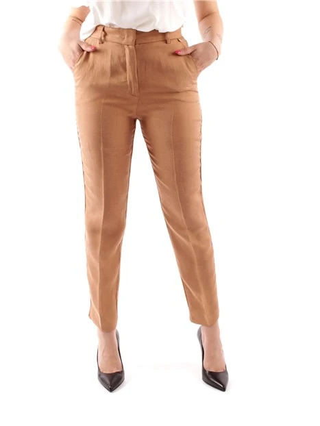 PANTALONE IN MISTO LINO DONNA MARRONE