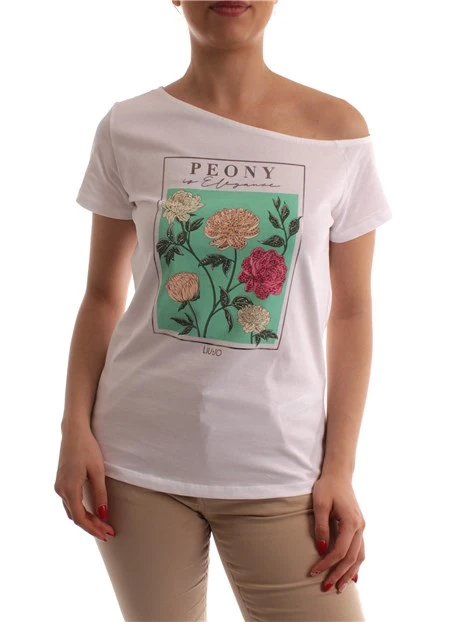 T-SHIRT CON PEONIE DONNA BIANCO