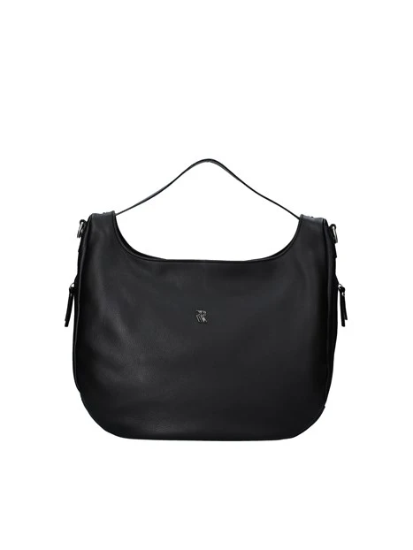 BORSA A SPALLA CON LOGO IN METALLO DONNA NERO