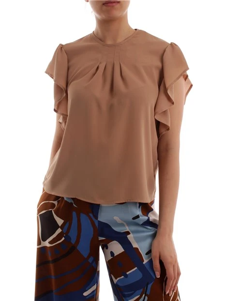 BLUSA CON MANICHE VOLANT DONNA BEIGE