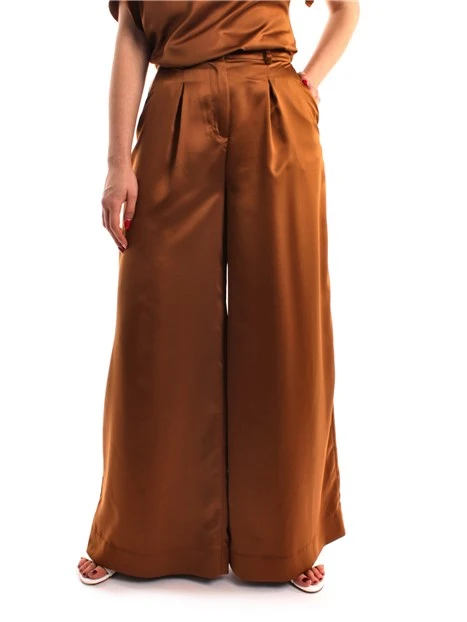 PANTALONE A GAMBA AMPIA DONNA MARRONE