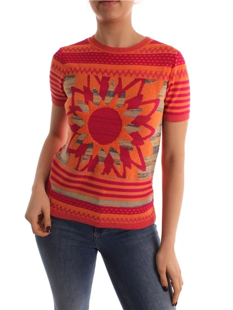 T-SHIRT A RIGHE CON GIRASOLE DONNA ARANCIO