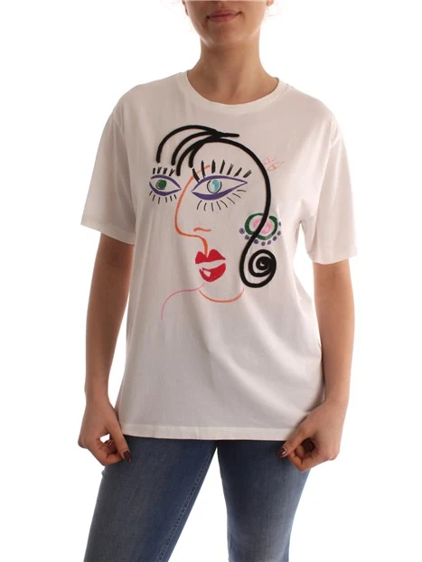 T-SHIRT MANICHE CORTE CON VISO DONNA BIANCO