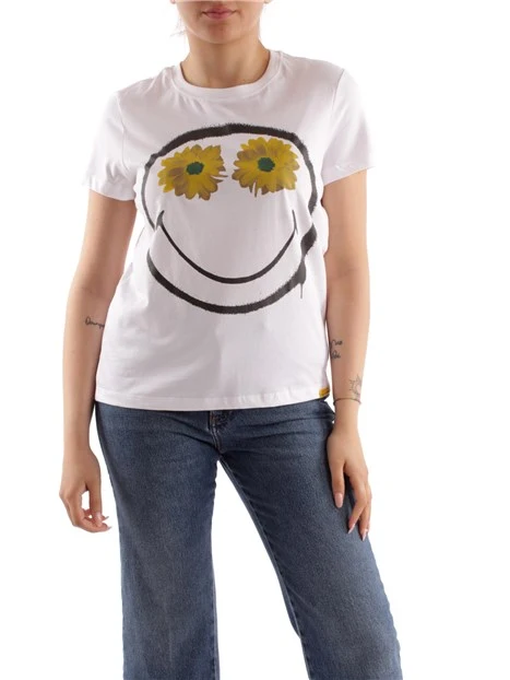 T-SHIRT A MANICHE CORTE CON SORRISO DONNA BIANCO