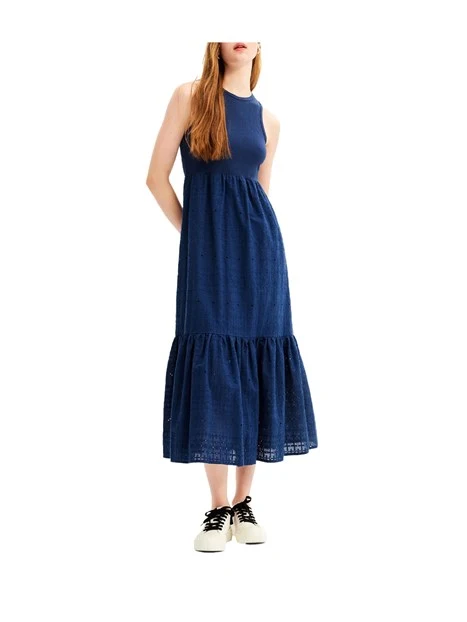 VESTITO LUNGO RICAMATO DONNA BLU