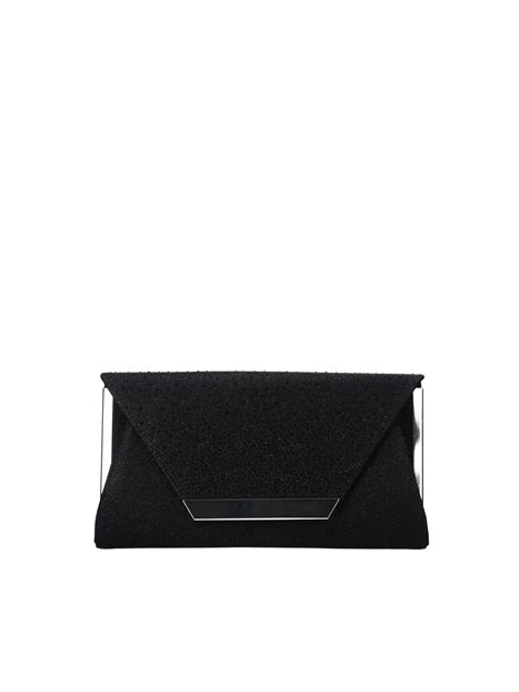 POCHETTE CON INSERTO LAMINATO DONNA NERO