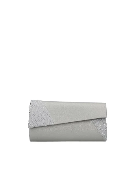 POCHETTE PATTA DIAGONALE DI STRASS DONNA ARGENTO