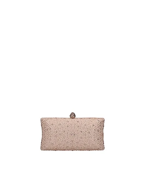 POCHETTE CON STRASS E BOTTONE GIOIELLO DONNA ROSA