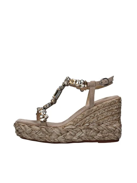 SANDALI CON ZEPPA IN RAFIA DONNA BEIGE