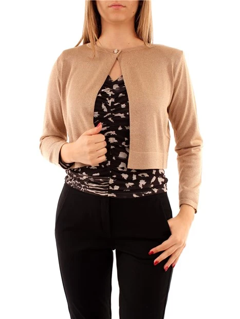 CARDIGAN GLITTERATO CON BOTTONE DONNA BEIGE