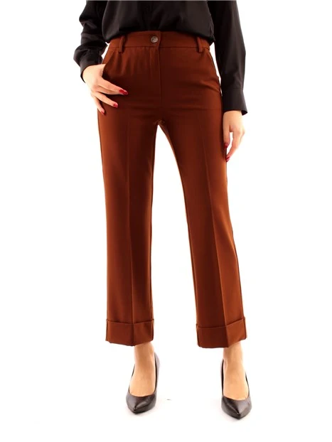 PANTALONI CROPPED CON RISVOLTO DONNA MARRONE