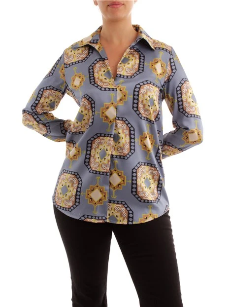 BLUSA FANTASIA CON COLLETTO DONNA AZZURRO