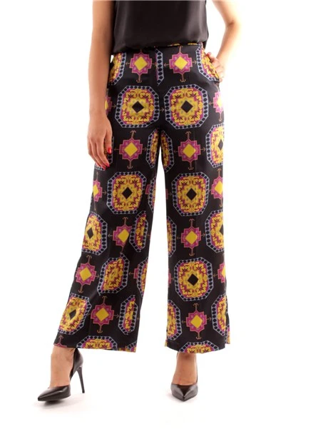 PANTALONE LUNGO GEOMETRICO DONNA BLU