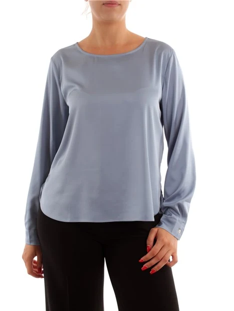 BLUSA IN RASETTO TINTA UNITA DONNA CELESTE