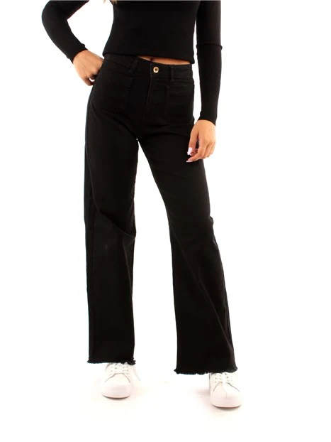 JEANS WIDE LEG CON TASCHE APPLICATE DONNA NERO