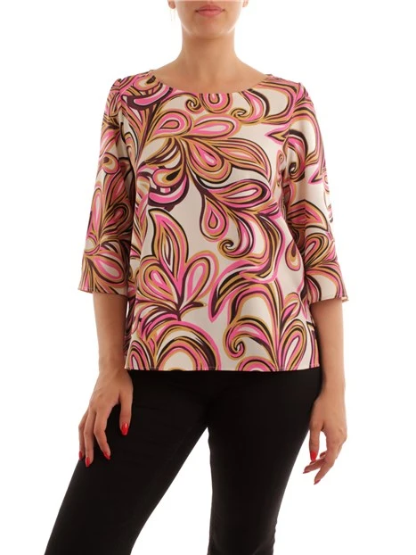 BLUSA FANTASIA CON FONDO ASIMMETRICO DONNA BIANCO