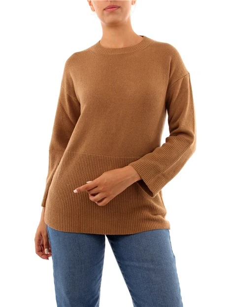 MAGLIA GIROCOLLO IN MISTO CASHMERE DONNA BEIGE