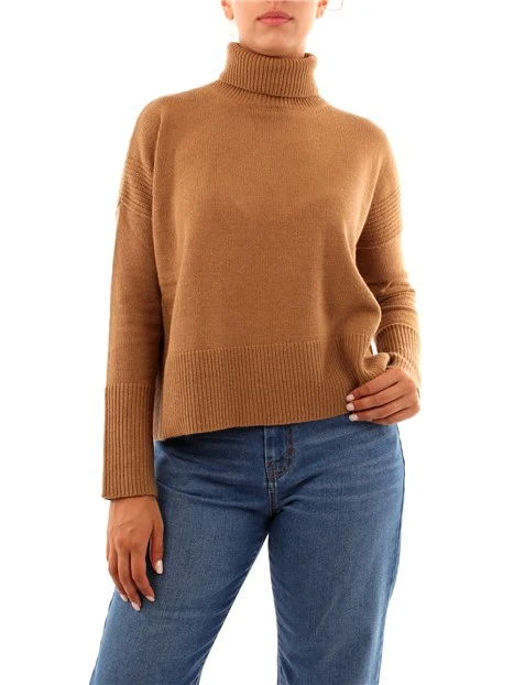 MAGLIA A COLLO ALTO CON SPACCHI DONNA BEIGE