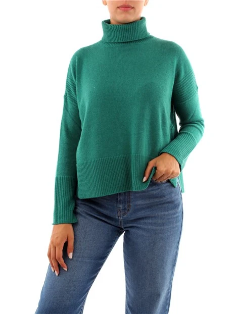 MAGLIA A COLLO ALTO CON SPACCHI DONNA VERDE