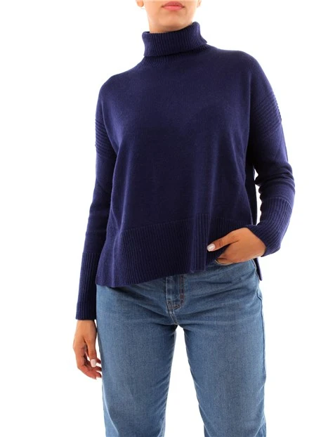 MAGLIA A COLLO ALTO CON SPACCHI DONNA BLU