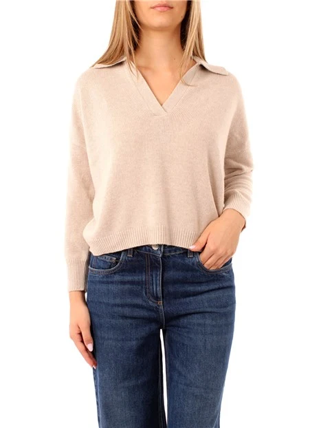 MAGLIA CON SCOLLO A V DONNA BEIGE