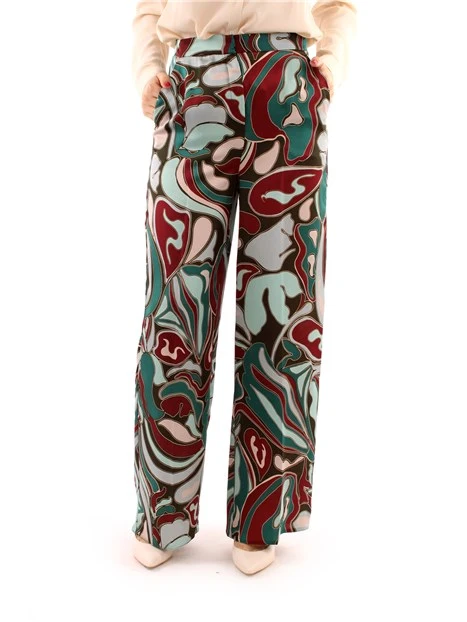 PANTALONI PALAZZO A FANTASIA MULTICOLORE DONNA VERDE