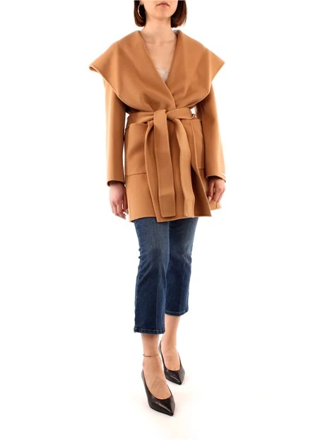 CAPPOTTO LUNGO IN LANA MONOCOLORE DONNA MARRONE