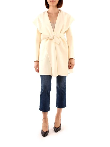 CAPPOTTO LUNGO IN LANA MONOCOLORE DONNA BIANCO