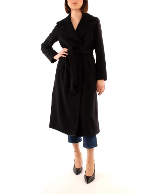 CAPPOTTO LUNGO IN LANA VERGINE MONOCOLORE DONNA NERO