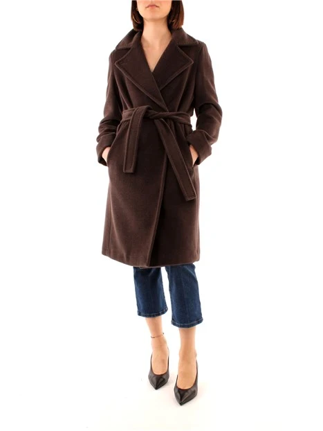 CAPPOTTO LUNGO MONOCOLORE IN PURA LANA VERGINE DONNA MARRONE