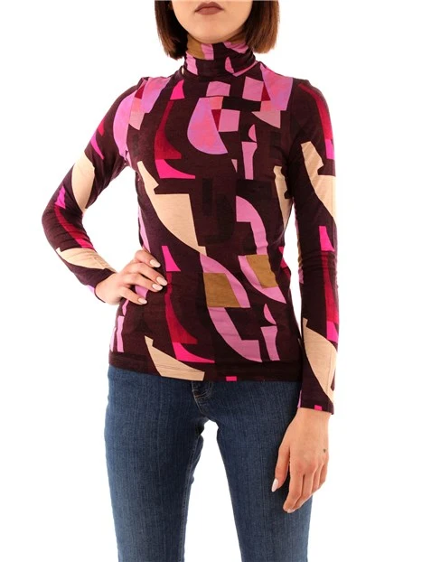 MAGLIA DOLCEVITA CON FANTASIA GEOMETRICA MULTICOLORE DONNA VIOLA
