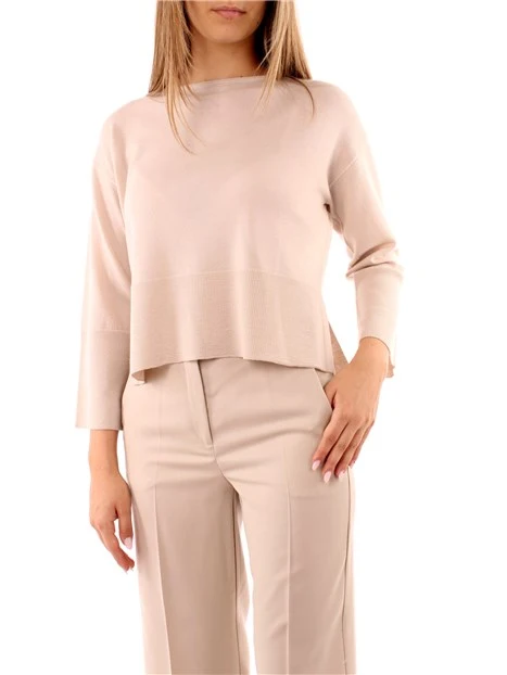 MAGLIA CON SCOLLO A BARCHETTA DONNA BEIGE