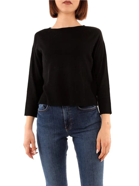 MAGLIA CON SCOLLO A BARCHETTA DONNA NERO