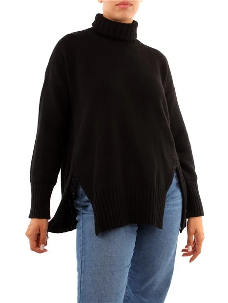 MAGLIA A COLLO ALTO IN MISTO CASHMERE DONNA NERO