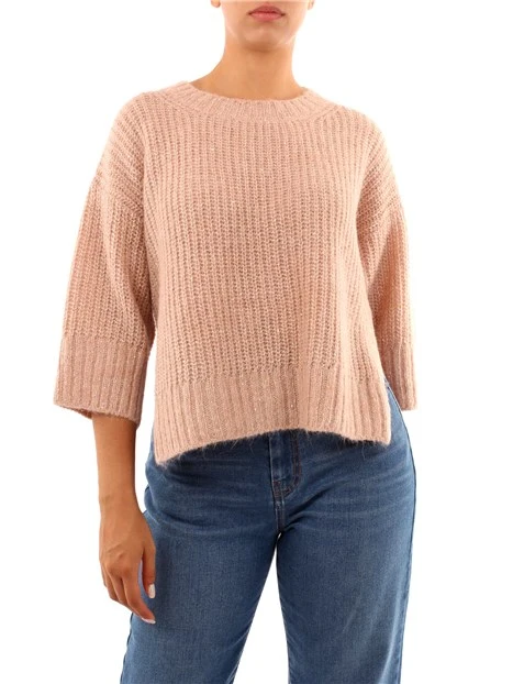 MAGLIA GIROCOLLO CON SPACCHI LATERALI DONNA ROSA