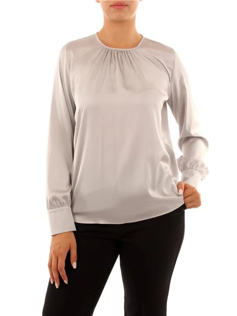 BLUSA GIROCOLLO IN RASO DONNA GRIGIO PERLA