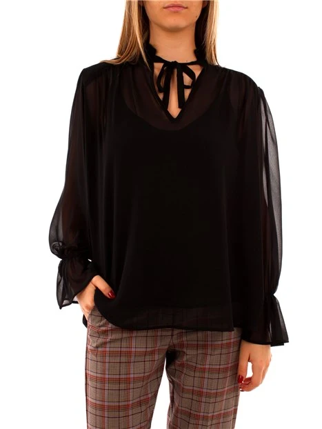 BLUSA CON RUCHES DONNA NERO