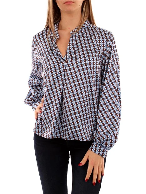 BLUSA A FANTASIA GEOMETRICA DONNA CELESTE