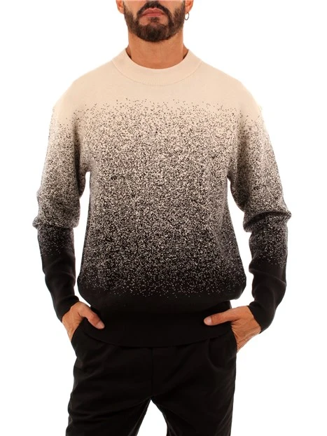 MAGLIA GIROCOLLO CON SFUMATURA UOMO NERO BEIGE