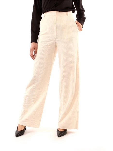 PANTALONE PALAZZO IN VELLUTO A COSTE DONNA BIANCO