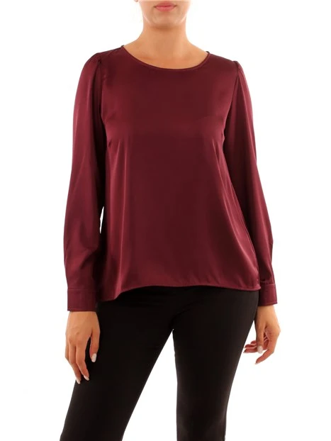 BLUSA GIROCOLLO IN RASO DONNA BORDEAUX
